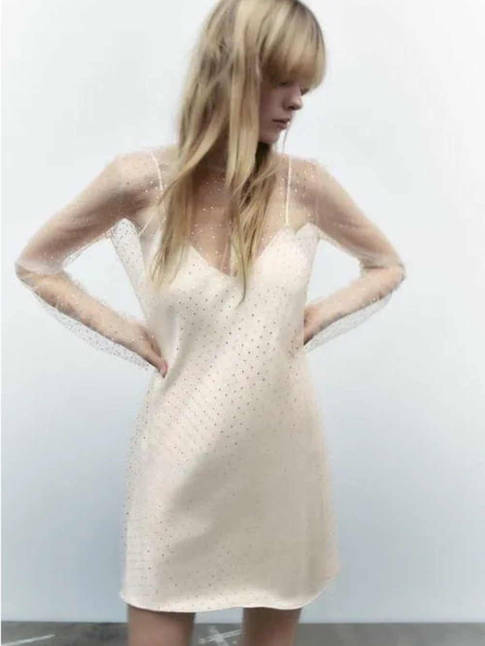 Zara Rhinestone Mini Dress – White – Size S